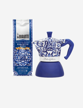 Набор: гейзерная кофеварка с молотым кофе Bialetti x Dolce&Gabbana Blu Mediterraneo, 4 чашки, 150 мл 15BAR-22071 фото