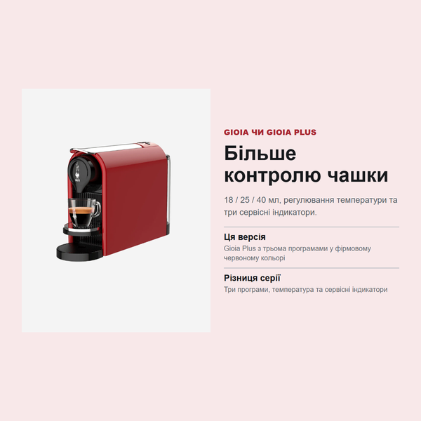 Капсульна кавомашина Bialetti Gioia Plus червона, 3 програми, 20 бар, 0,5 л 012920010 фото