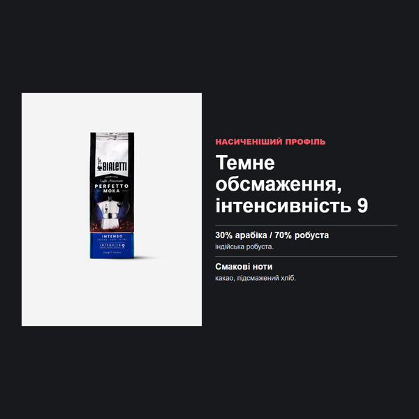 Кава мелена Bialetti Perfetto Moka Intenso, 250 г, для гейзерної кавоварки 096080511 фото