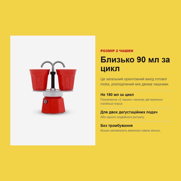 Гейзерна кавоварка Bialetti Mini Express Red, 2 чашки / 90 мл, 2 чашки у комплекті (0007303) 0007303 фото
