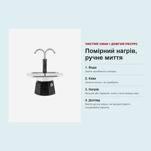 Гейзерна кавоварка Bialetti Mini Express Black, 2 чашки / 90 мл, без чашок (0007302) 0007302 фото