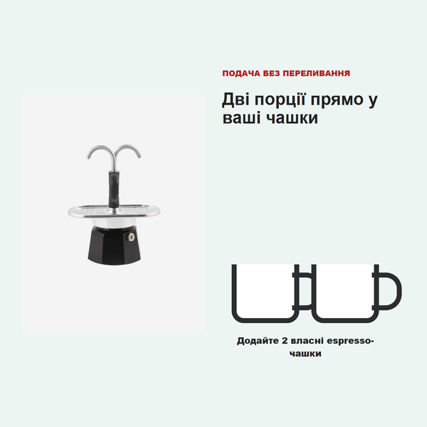 Гейзерна кавоварка Bialetti Mini Express Black, 2 чашки / 90 мл, без чашок (0007302) 0007302 фото