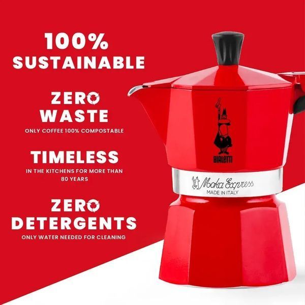 Гейзерная кофеварка Bialetti Moka Express, красная, 1 чашка (60 мл) 15BAR-14794 фото